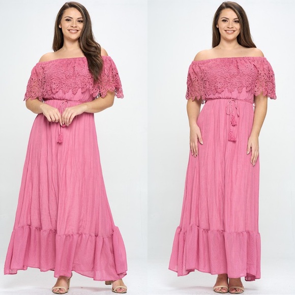 Dresses & Skirts - Away on Vacay Pink Off Shoulder Plus Size Maxi Dress